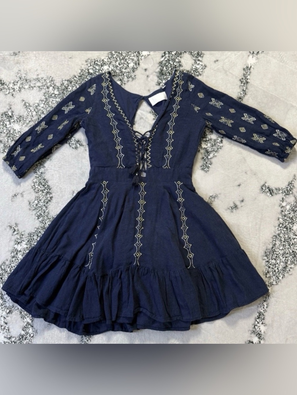 TOWNSEN Embroidered Lace-Up Boho Mini Dress
